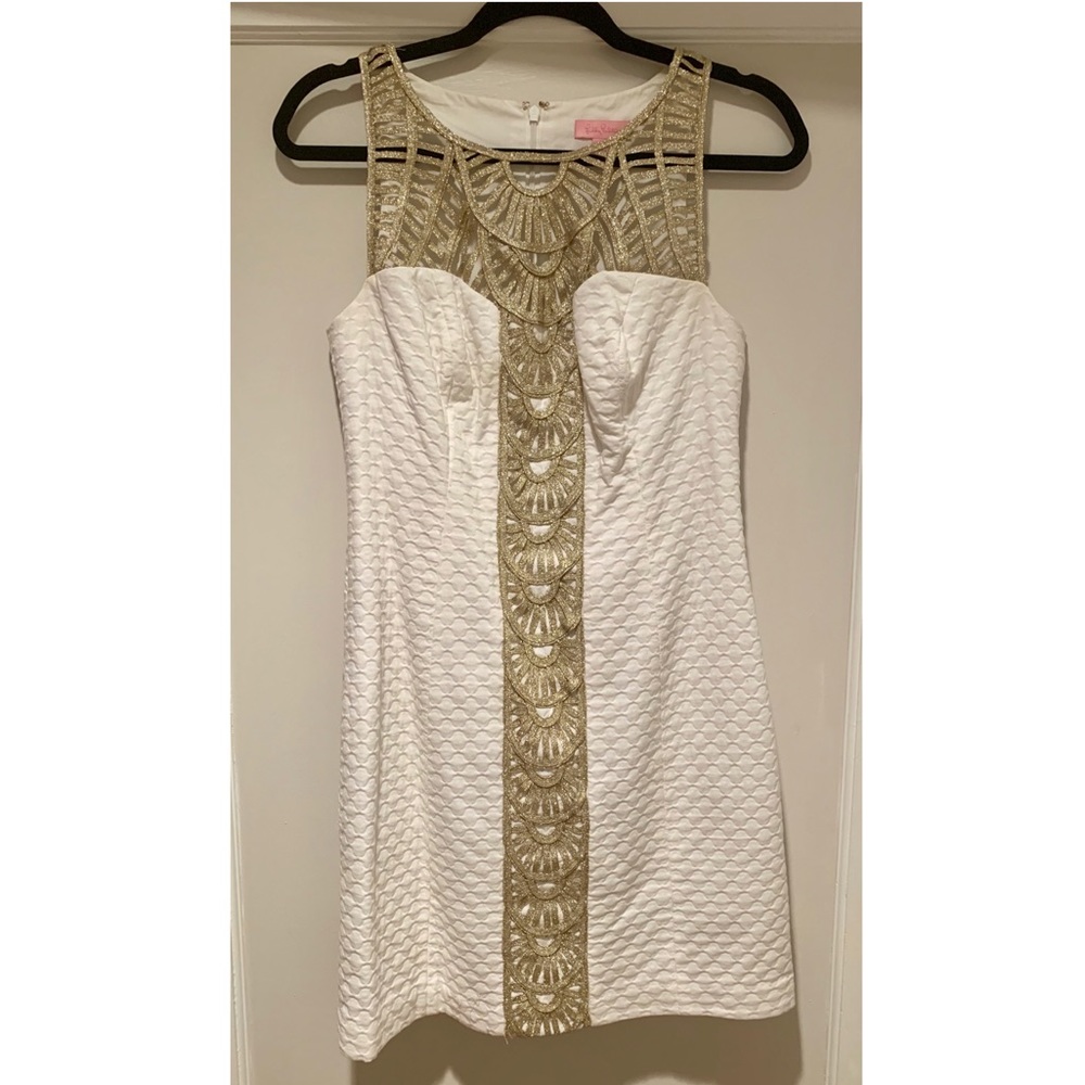 Lilly Pulitzer White & Gold Shift Dress size 4